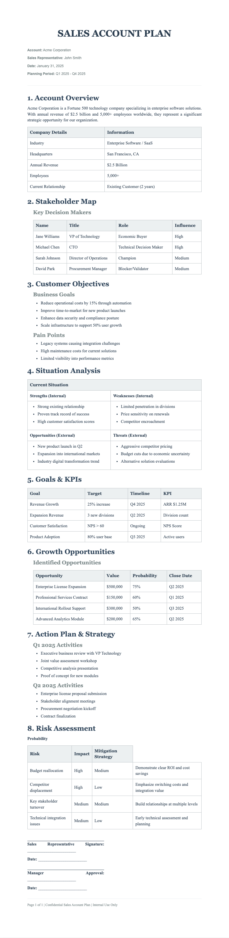 Classic professional sales account plan